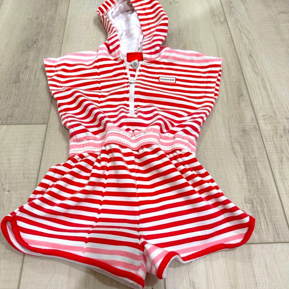 Hunter Red and White Striped Hoodie Romper Girls size 7/8